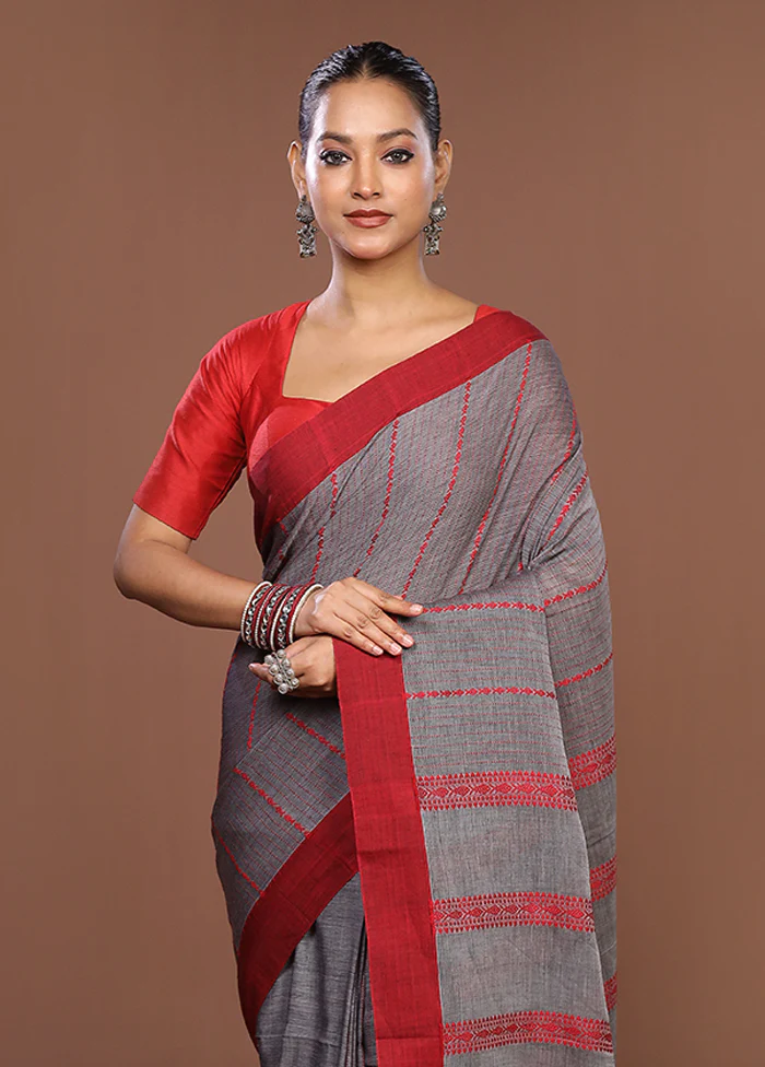 Grey Matka Silk Saree With Blouse Piece