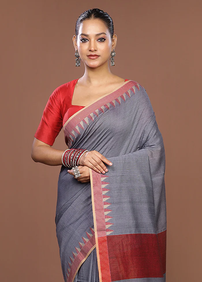 Grey Matka Silk Saree With Blouse Piece