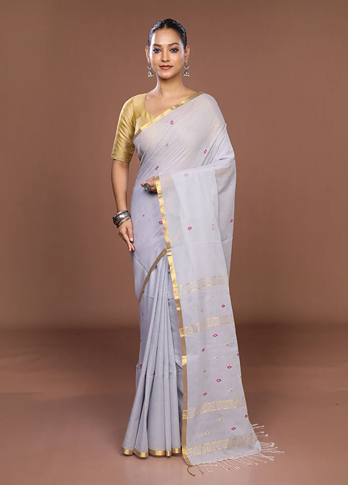 Grey Matka Silk Saree With Blouse Piece - Image 2