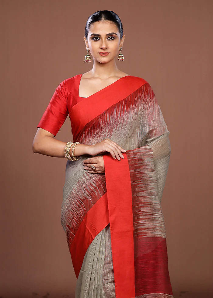 Grey Matka Silk Saree With Blouse Piece