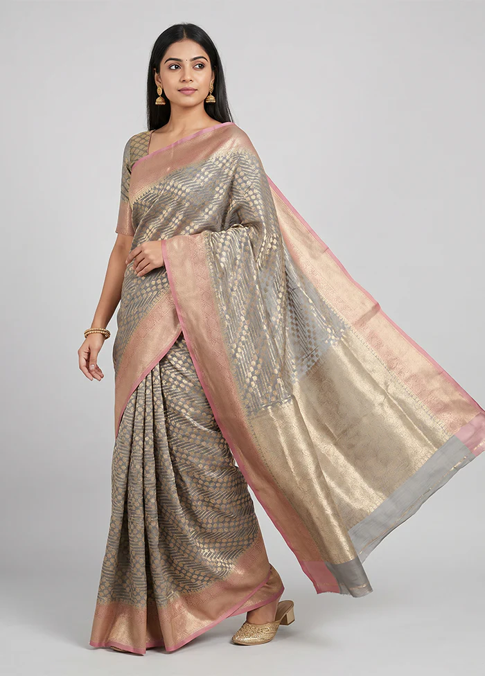 Grey Organza Saree With Blouse Piece