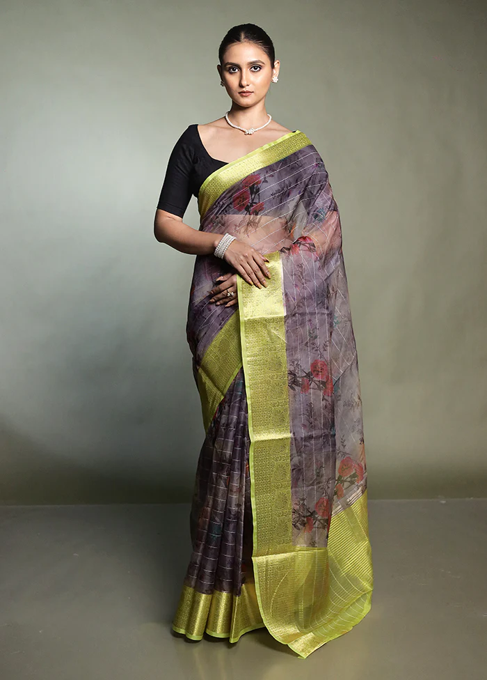 Grey Organza Saree With Blouse Piece - Image 2