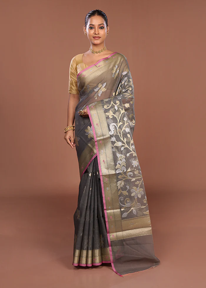 Grey Organza Saree With Blouse Piece - Image 2