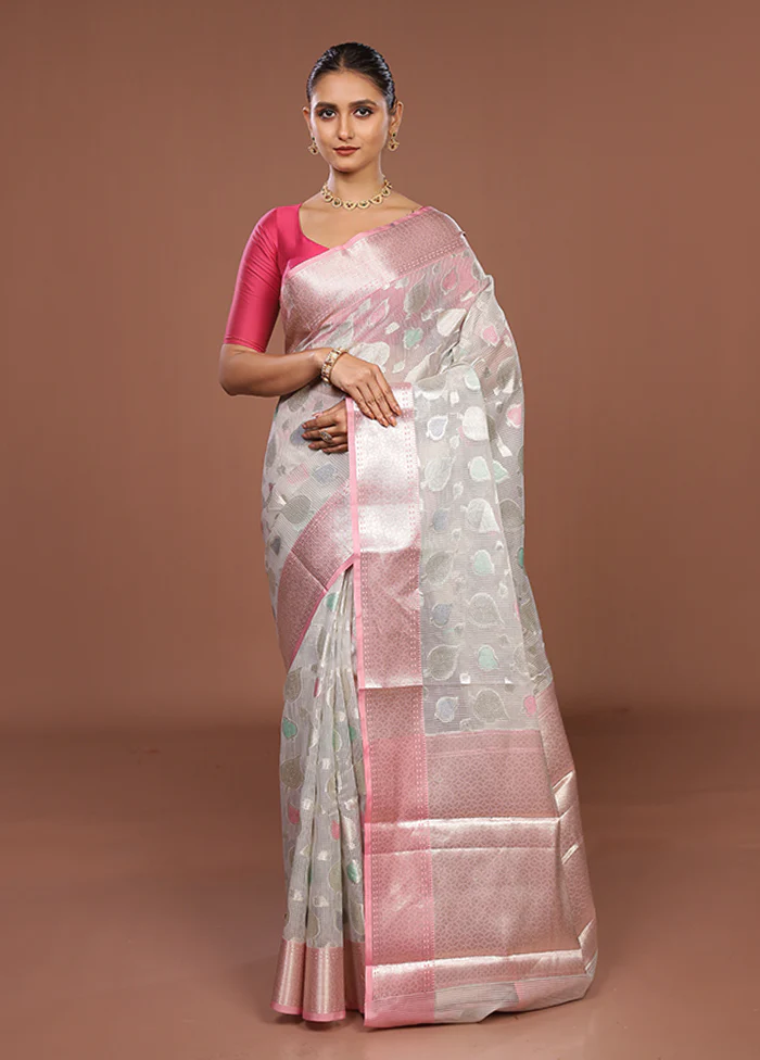Grey Organza Saree With Blouse Piece - Image 2