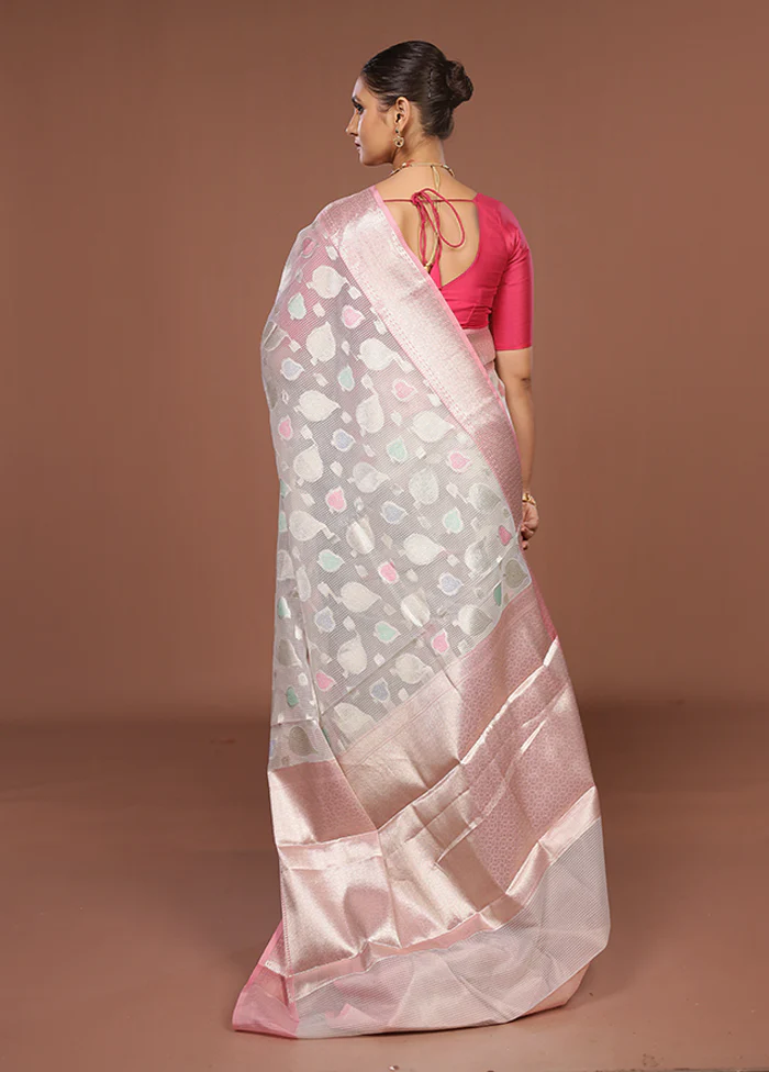 Grey Organza Saree With Blouse Piece - Image 3
