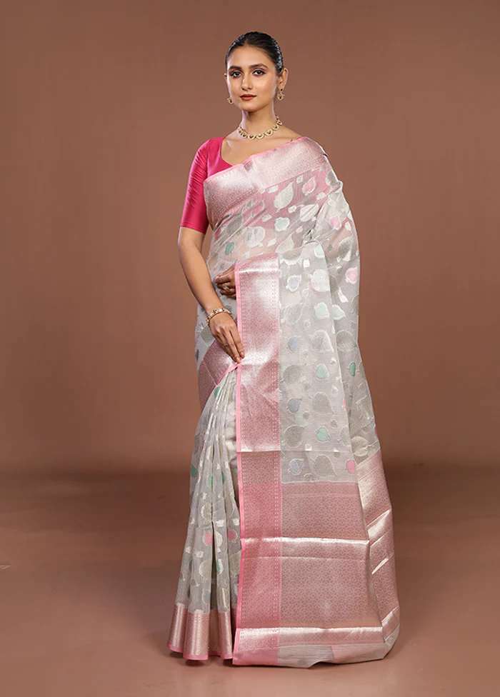 Grey Organza Saree With Blouse Piece - Image 4