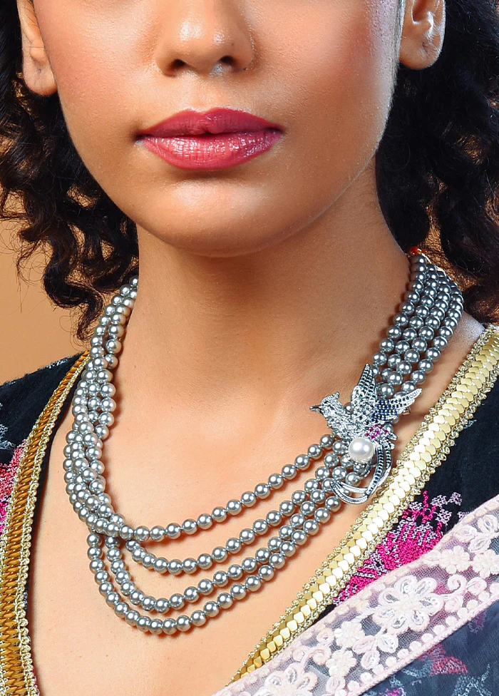 Grey Pearl Necklace With Phoenix Bird Necklace - Image 3