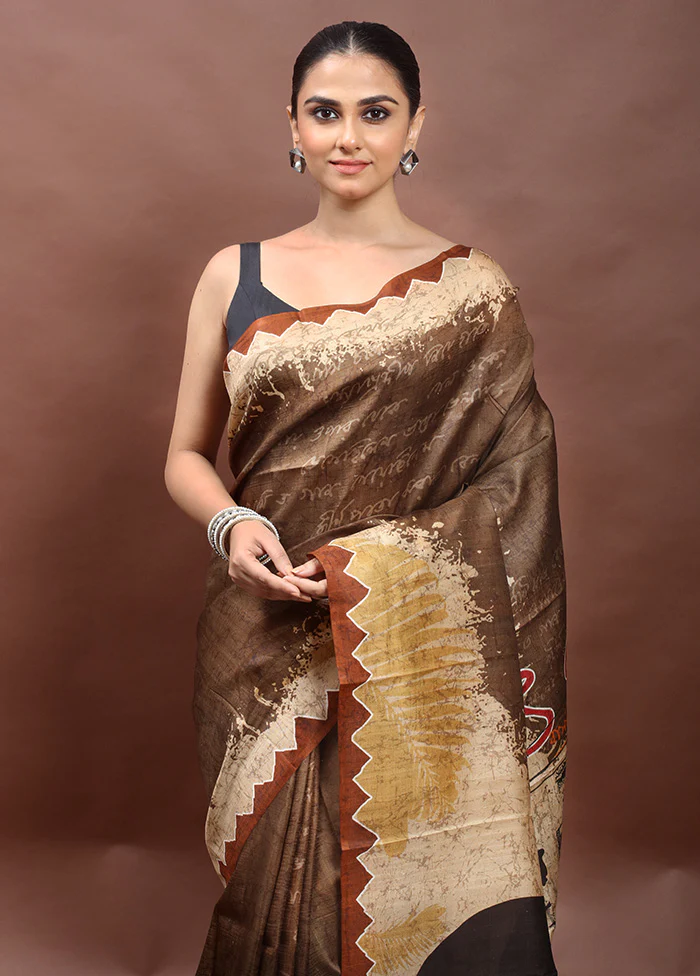 Grey Printed Pure Silk Saree Without Blouse Piece - Image 2