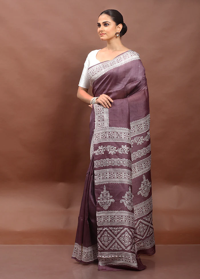 Grey Printed Pure Silk Saree Without Blouse Piece - Image 4