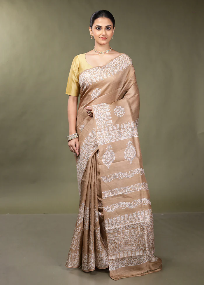 Grey Printed Pure Silk Saree Without Blouse Piece - Image 2