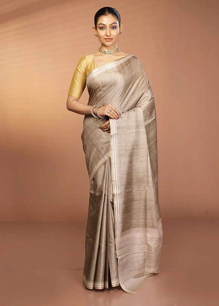 Grey Printed Pure Silk Saree Without Blouse Piece - Image 2