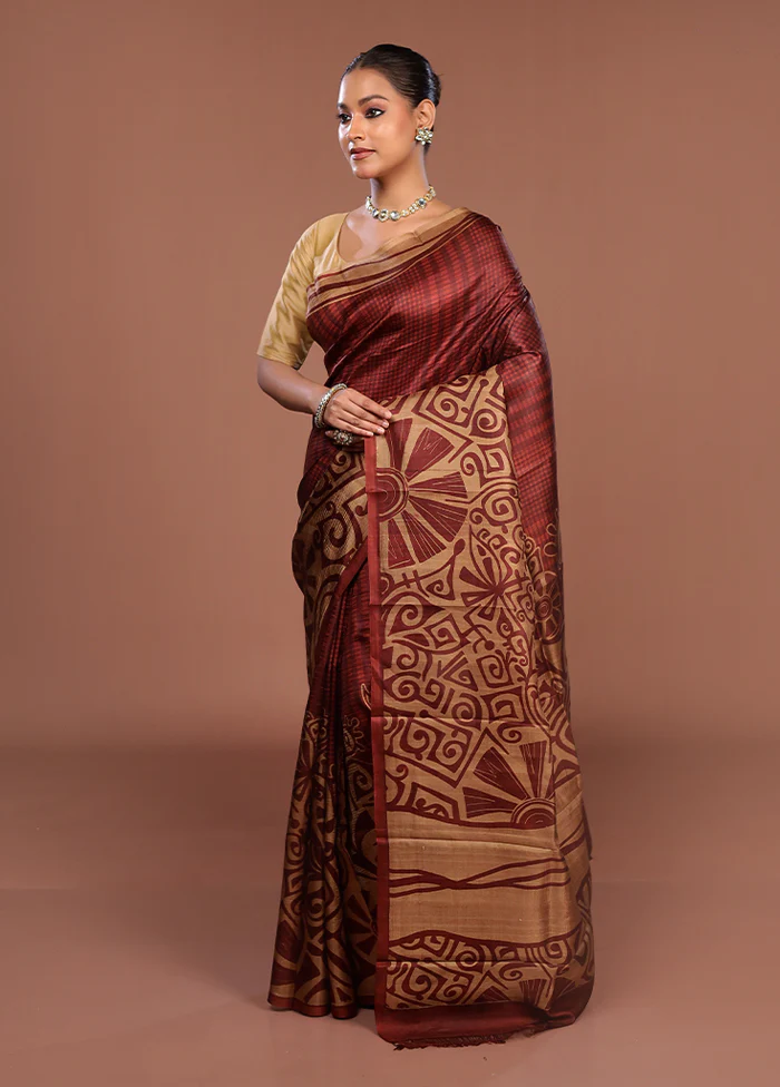 Grey Printed Silk Saree Without Blouse Piece - Image 4