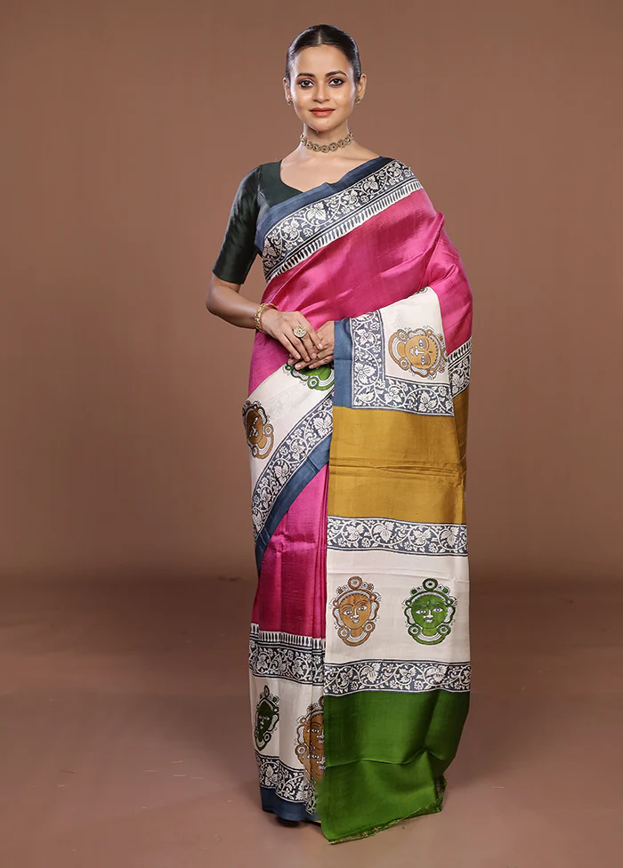 Grey Printed Pure Silk Saree Without Blouse Piece - Image 2