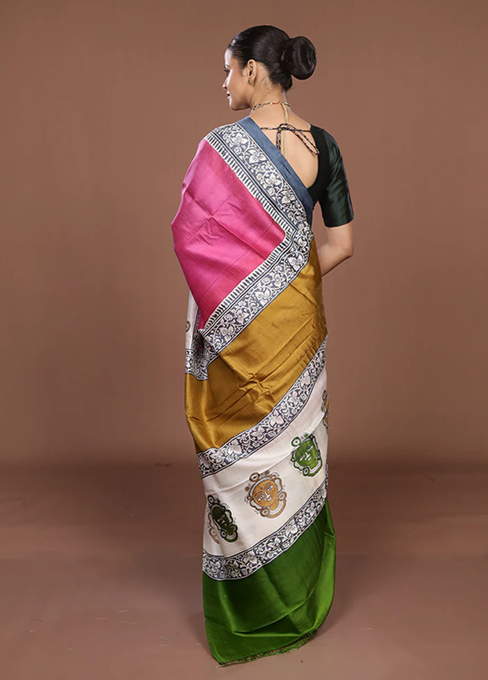 Grey Printed Pure Silk Saree Without Blouse Piece - Image 3