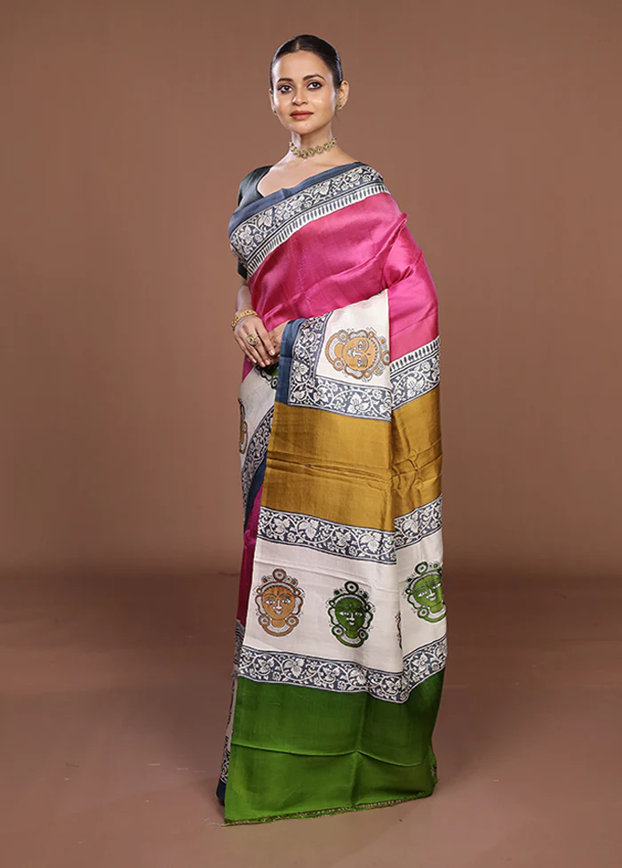 Grey Printed Pure Silk Saree Without Blouse Piece - Image 4