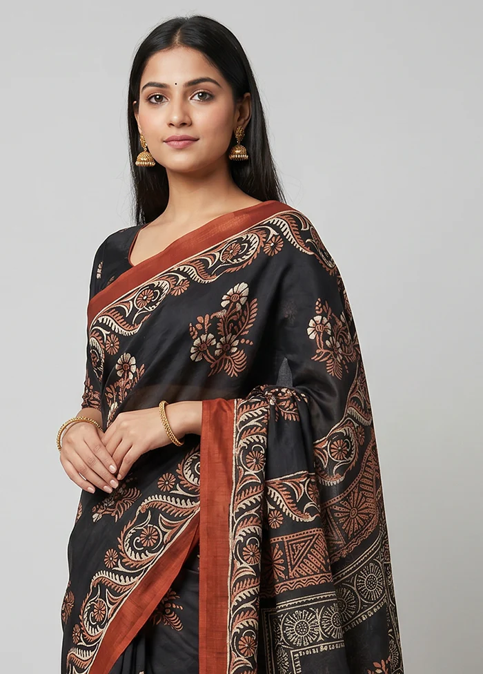 Grey Printed Silk Saree Without Blouse Piece - Image 2