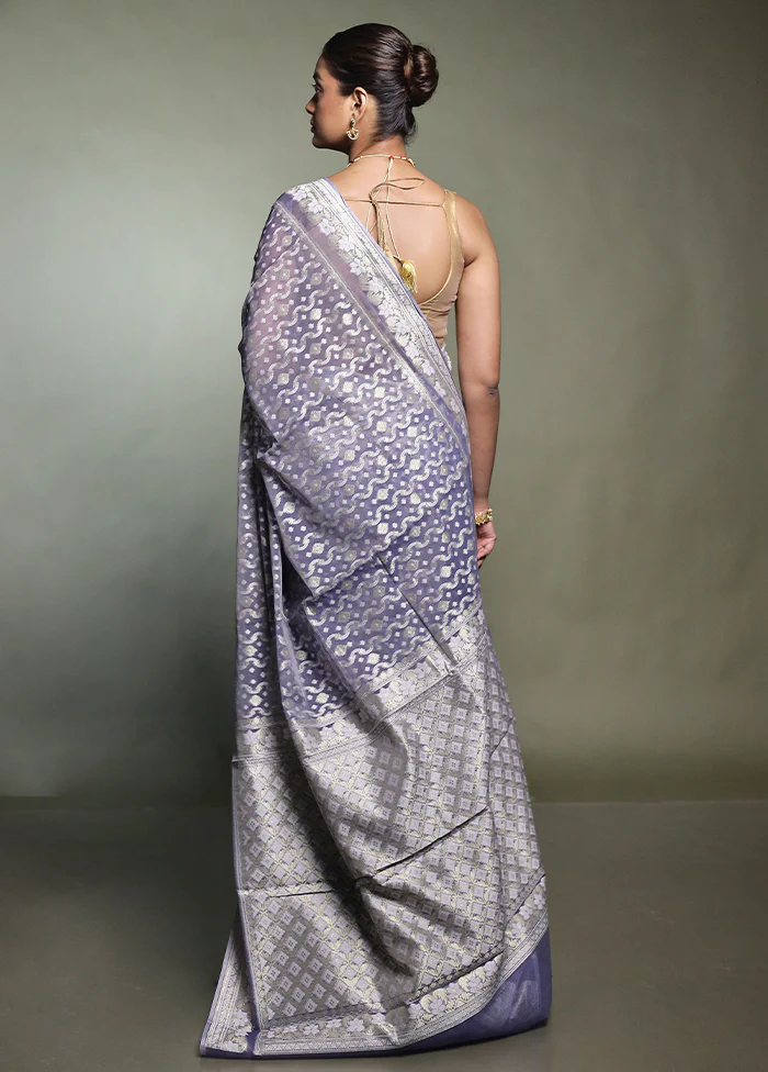 Grey Pure Cotton Saree With Blouse Piece - Image 3