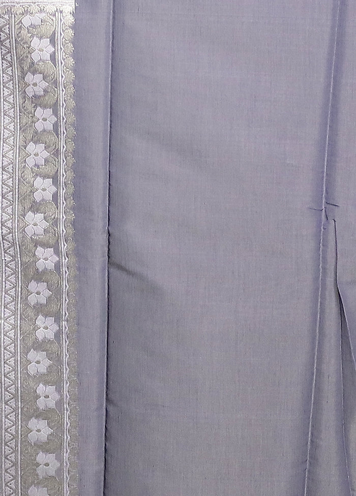 Grey Pure Cotton Saree With Blouse Piece - Image 5