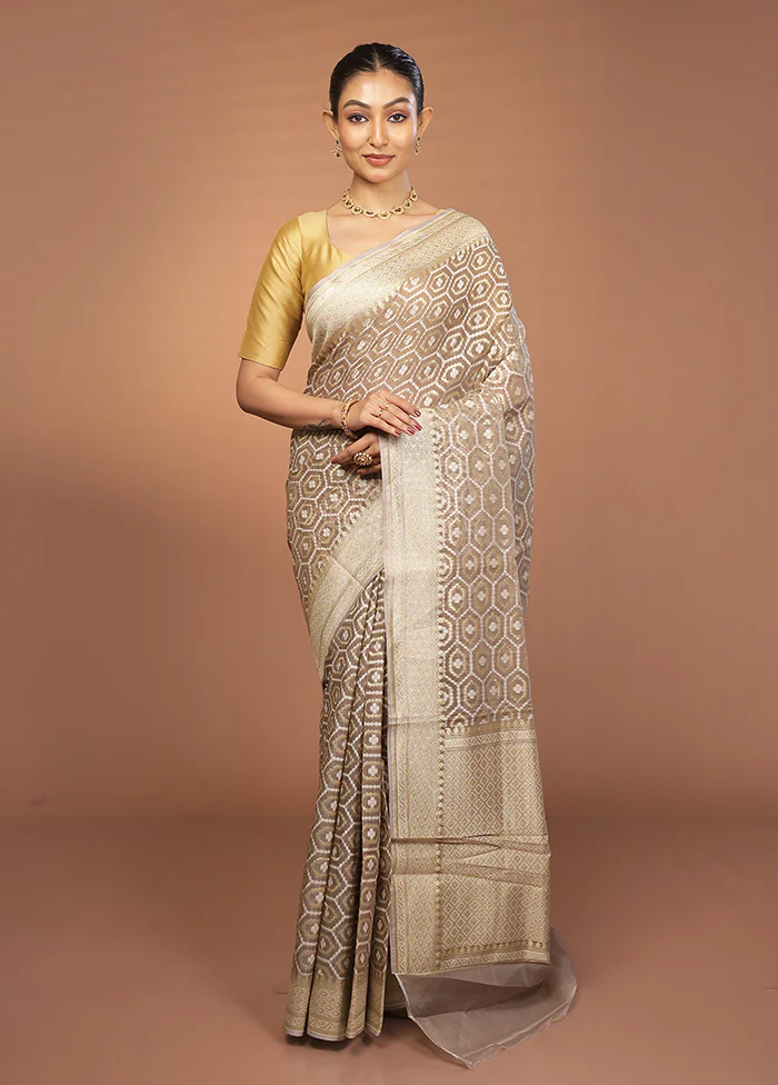 Grey Pure Cotton Saree With Blouse Piece - Image 2