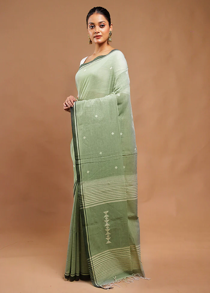 Grey Pure Cotton Saree With Blouse Piece - Image 4