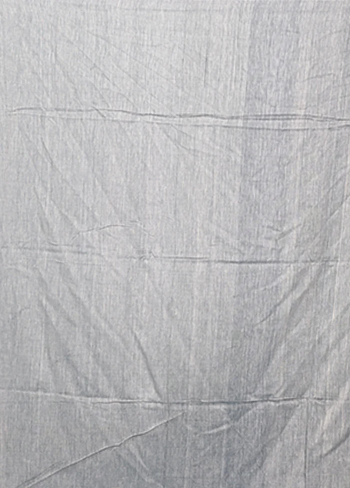 Grey Pure Cotton Saree With Blouse Piece - Image 5