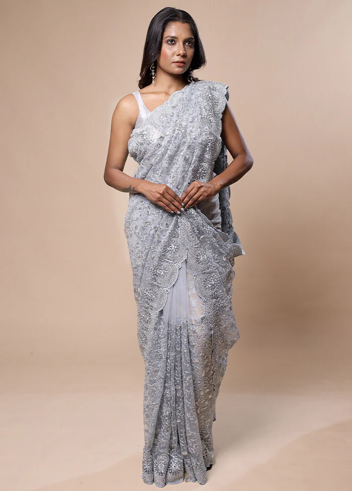 Grey Pure Handloom Silk Saree With Blouse Piece - Image 2