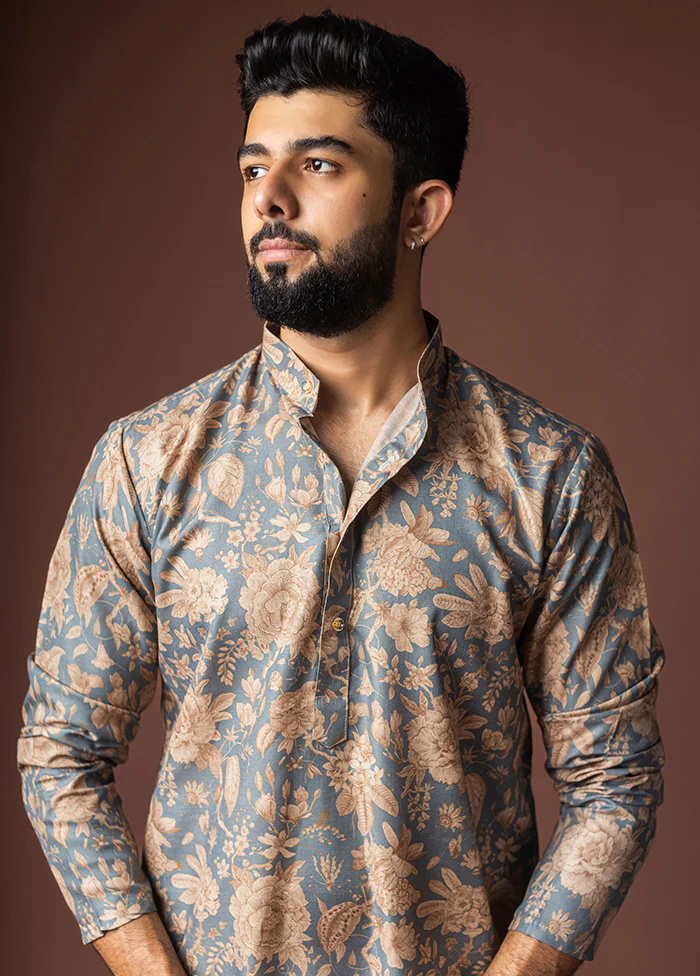 Grey Silk Kurta & Pajama Set - Image 2