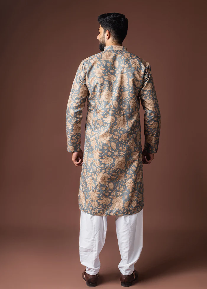 Grey Silk Kurta & Pajama Set - Image 3