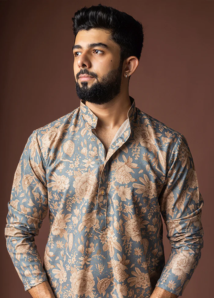 Grey Silk Kurta & Pajama Set - Image 2