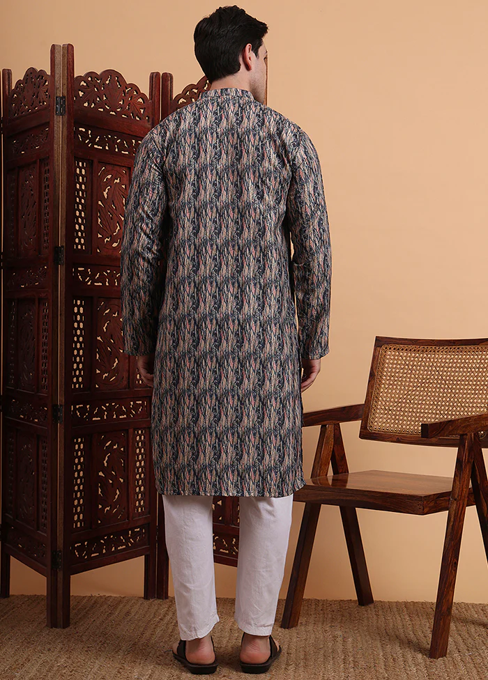Grey Silk Kurta & Pajama Set - Image 3