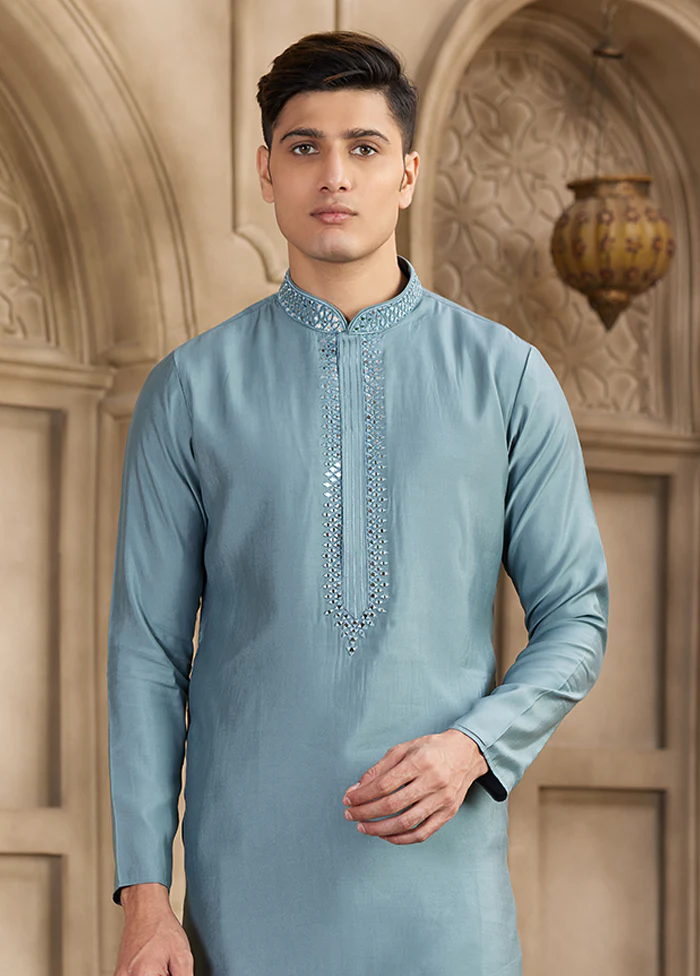Grey Silk Kurta & Pajama Set - Image 2