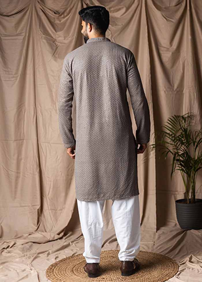 Grey Silk Kurta & Pajama Set - Image 3