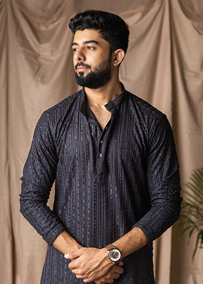 Grey Silk Kurta & Pajama Set - Image 2