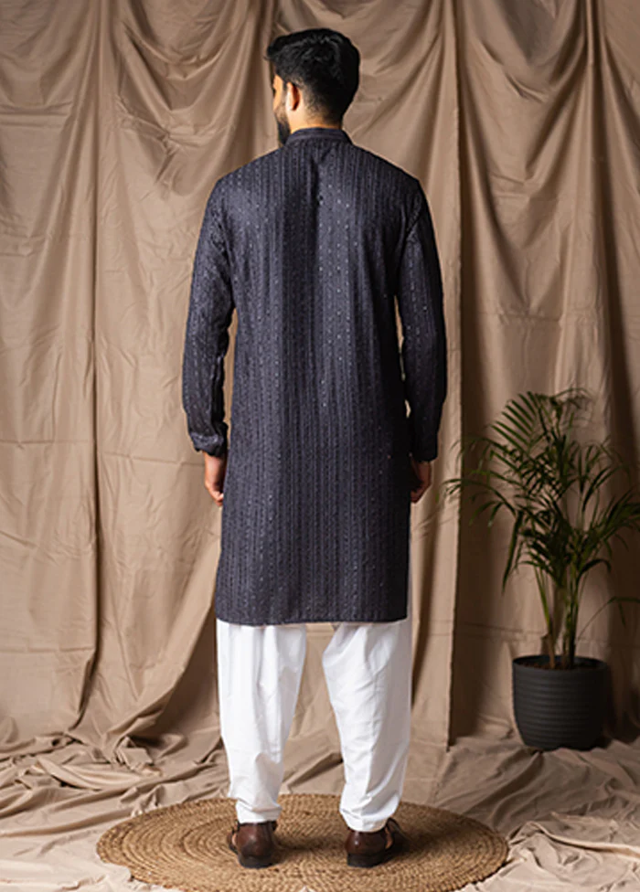 Grey Silk Kurta & Pajama Set - Image 3