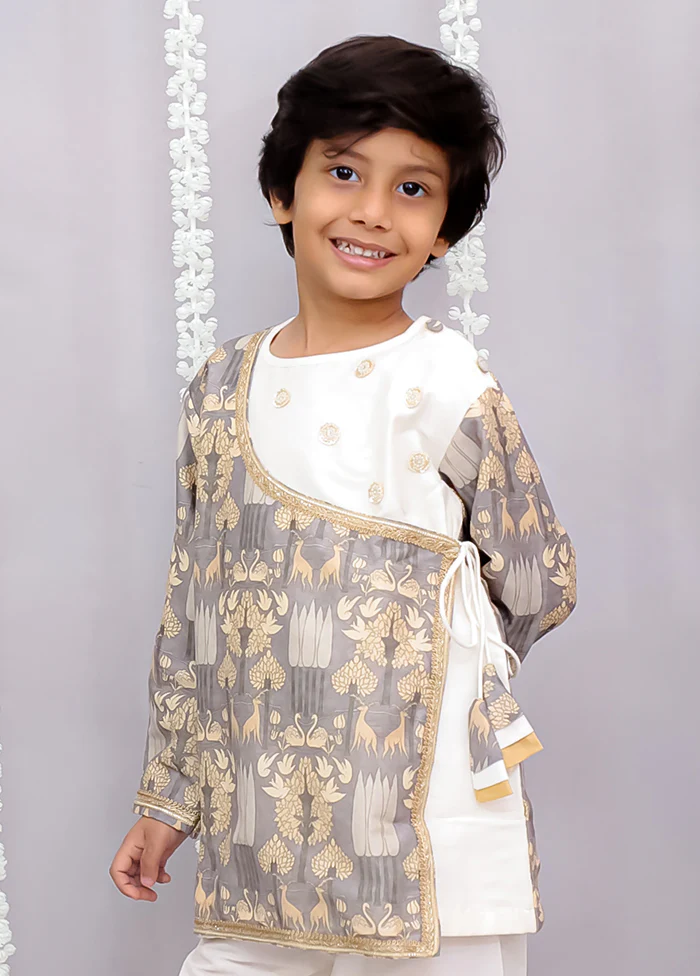 Grey Silk Kurta & Pajama Set - Image 2