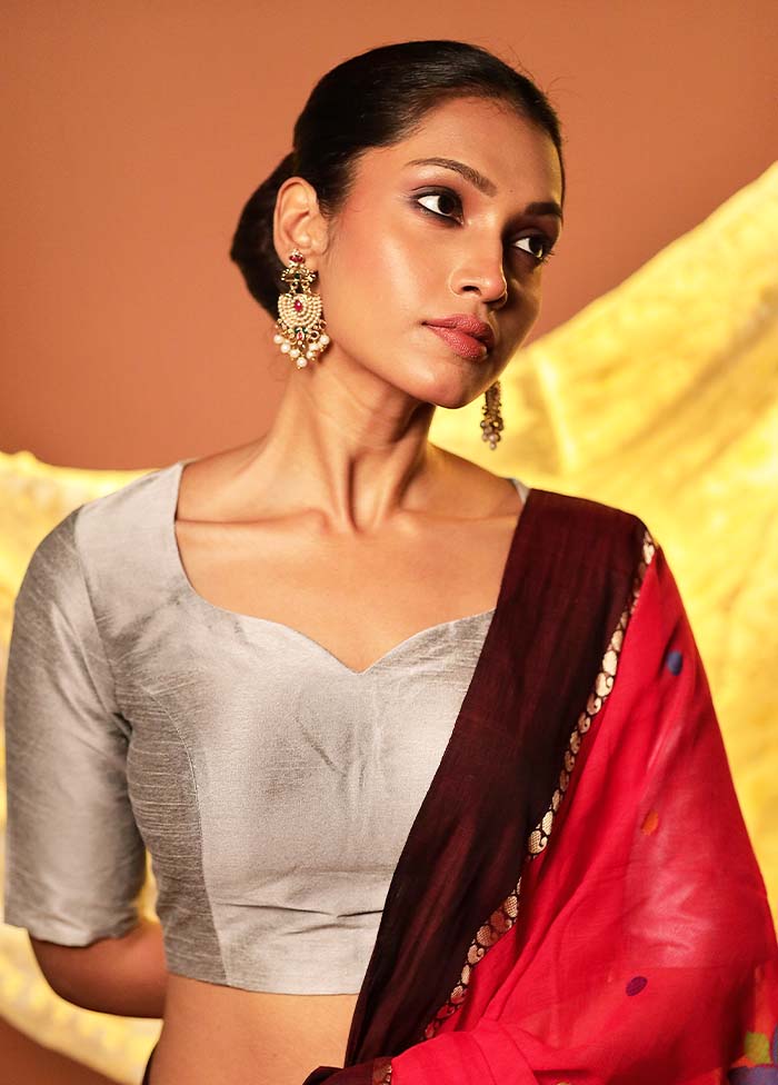 Grey Sweetheart Neck Designer Blouse Piece - Image 3