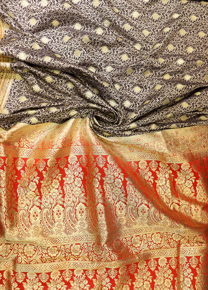 Grey Tanchoi Silk Saree With Blouse Piece - Image 2