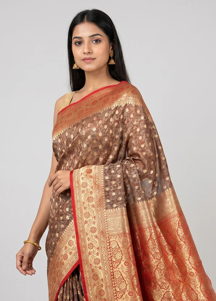 Grey Tanchoi Silk Saree With Blouse Piece - Image 2