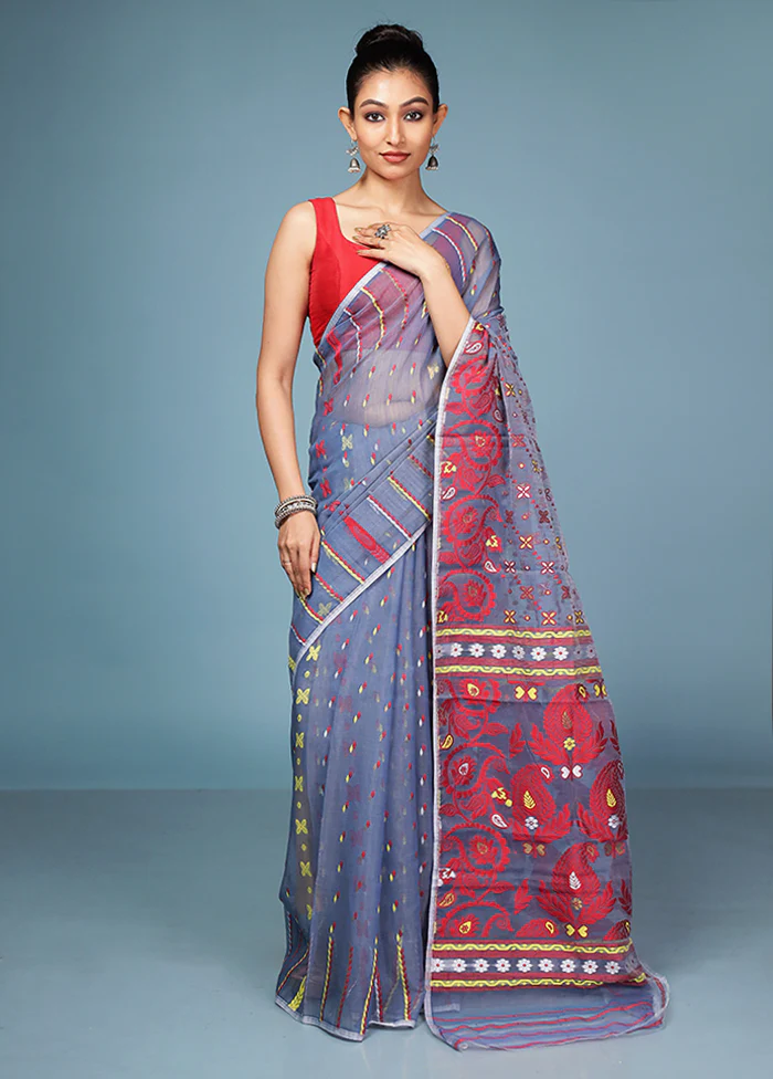 Grey Tant Cotton Saree Without Blouse Piece - Image 2