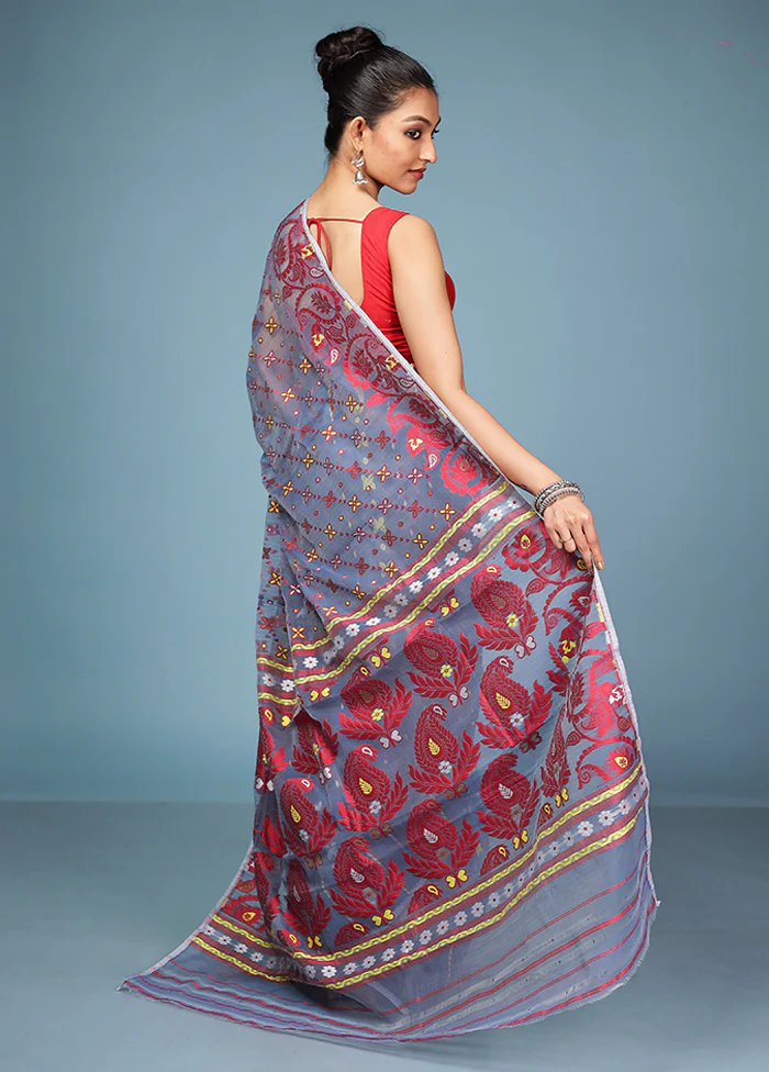Grey Tant Cotton Saree Without Blouse Piece - Image 3