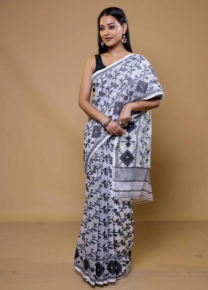 Grey Tant Jamdani Saree Without Blouse Piece - Image 2