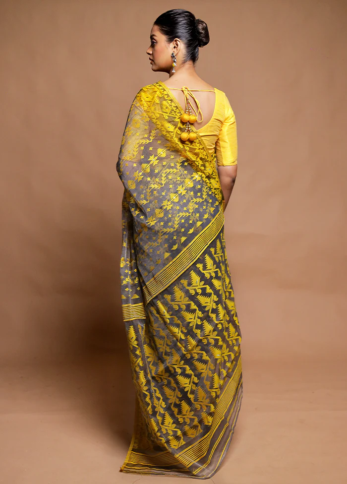 Grey Tant Jamdani Saree Without Blouse Piece - Image 3