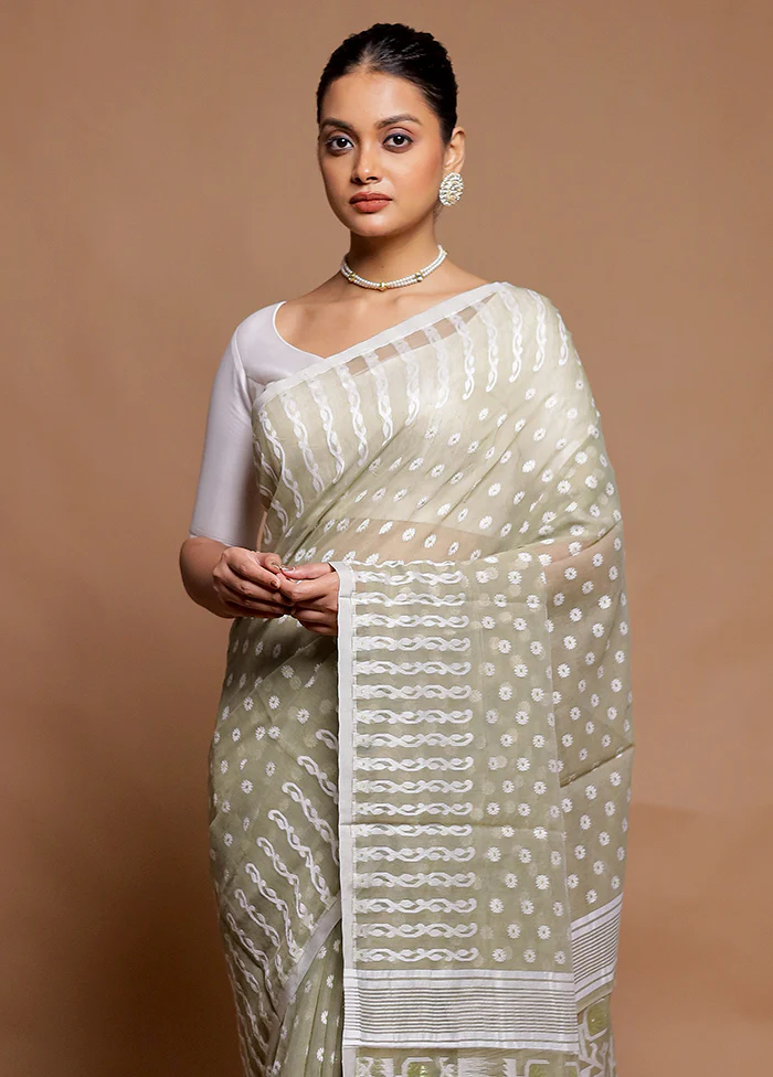 Grey Tant Jamdani Saree Without Blouse Piece - Image 2