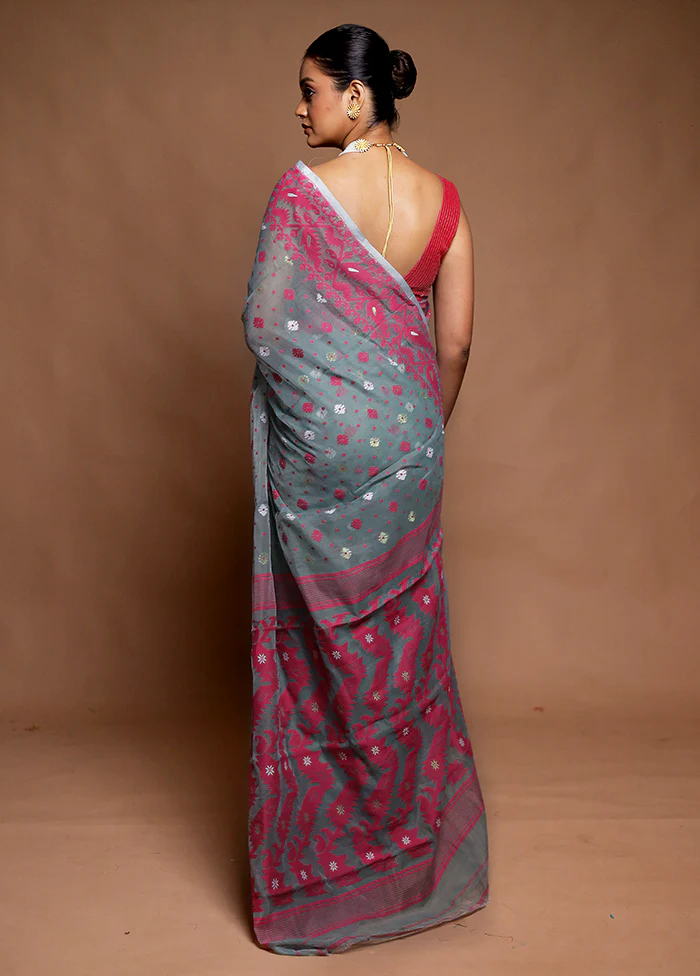 Grey Tant Jamdani Saree Without Blouse Piece - Image 3