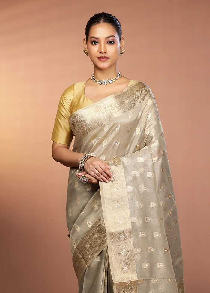 Grey Tissue Silk Saree With Blouse Piece
