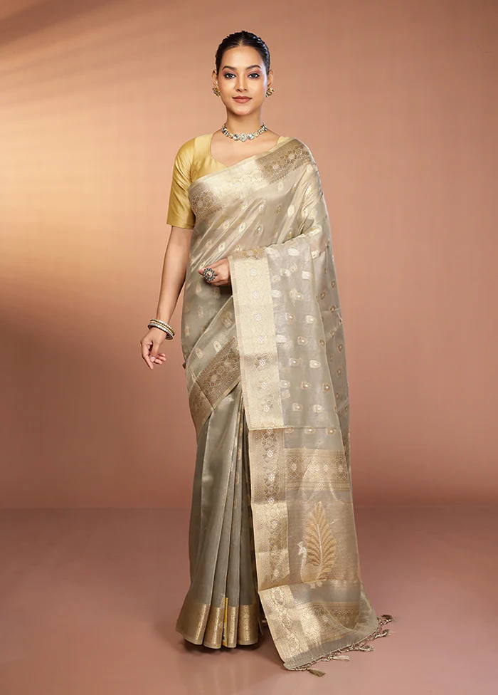 Grey Tissue Silk Saree With Blouse Piece - Image 2