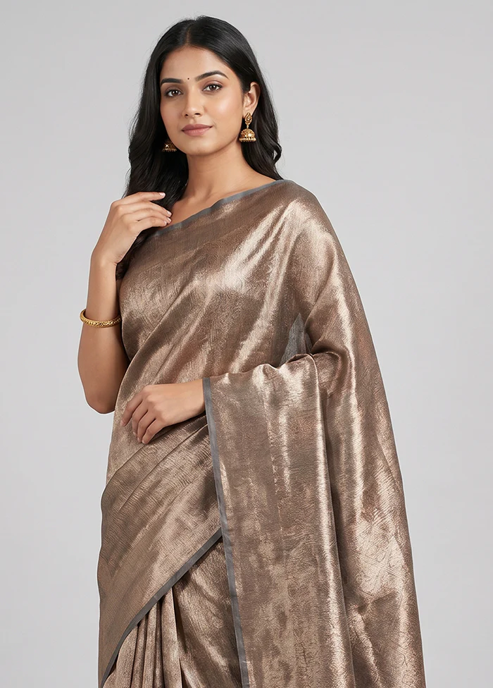 Grey Tissue Silk Saree With Blouse Piece - Image 2