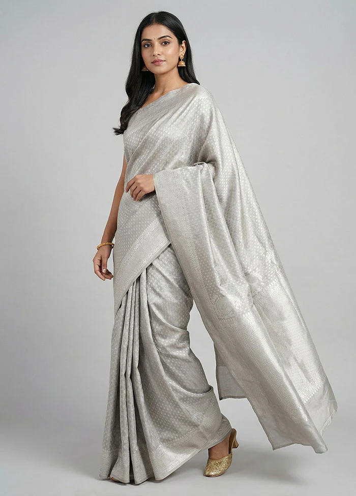 Grey Tissue Silk Saree With Blouse Piece