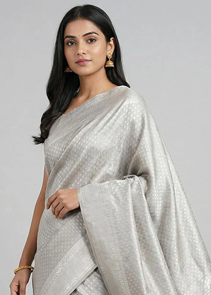 Grey Tissue Silk Saree With Blouse Piece - Image 2