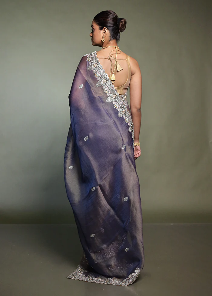 Grey Tissue Silk Saree With Blouse Piece - Image 3